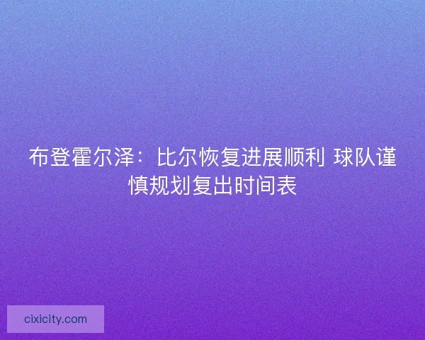 布登霍尔泽：比尔恢复进展顺利 球队谨慎规划复出时间表